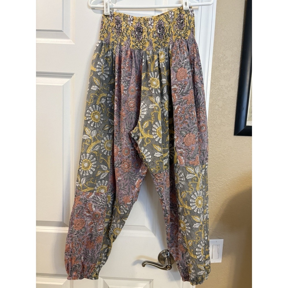Earthbound Trading Company Floral Hippie Harem Pants, Medium